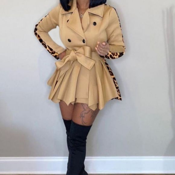 Dresses & Skirts - Lovely Trendy Turndown Collar Leopard Print Patchw